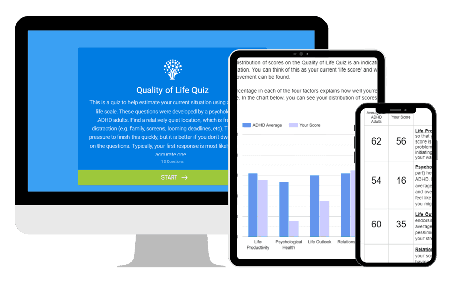 Example quiz result screens